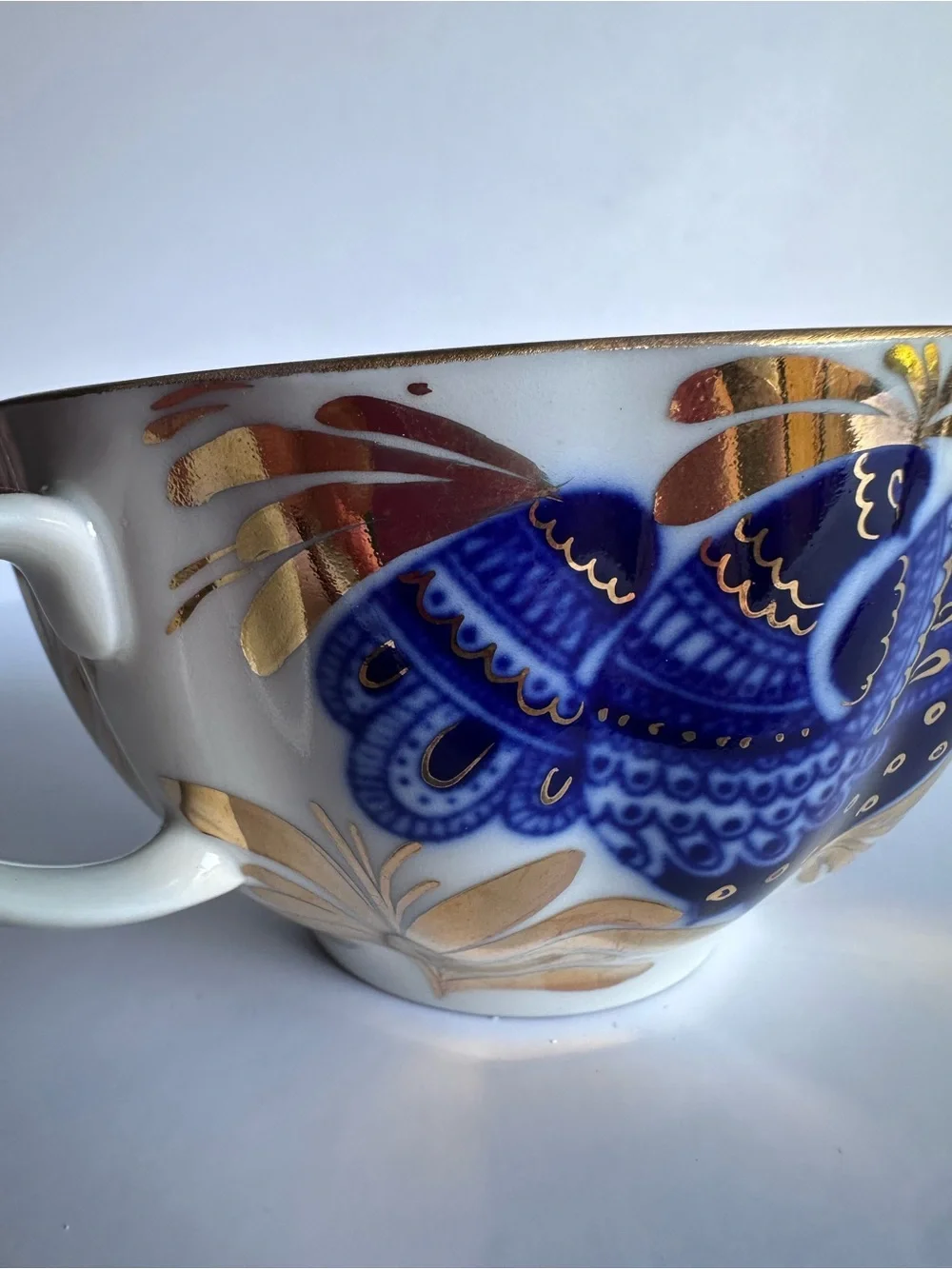 Lomonosov Golden Garden Porcelain Cup and Saucer gold/cobalt